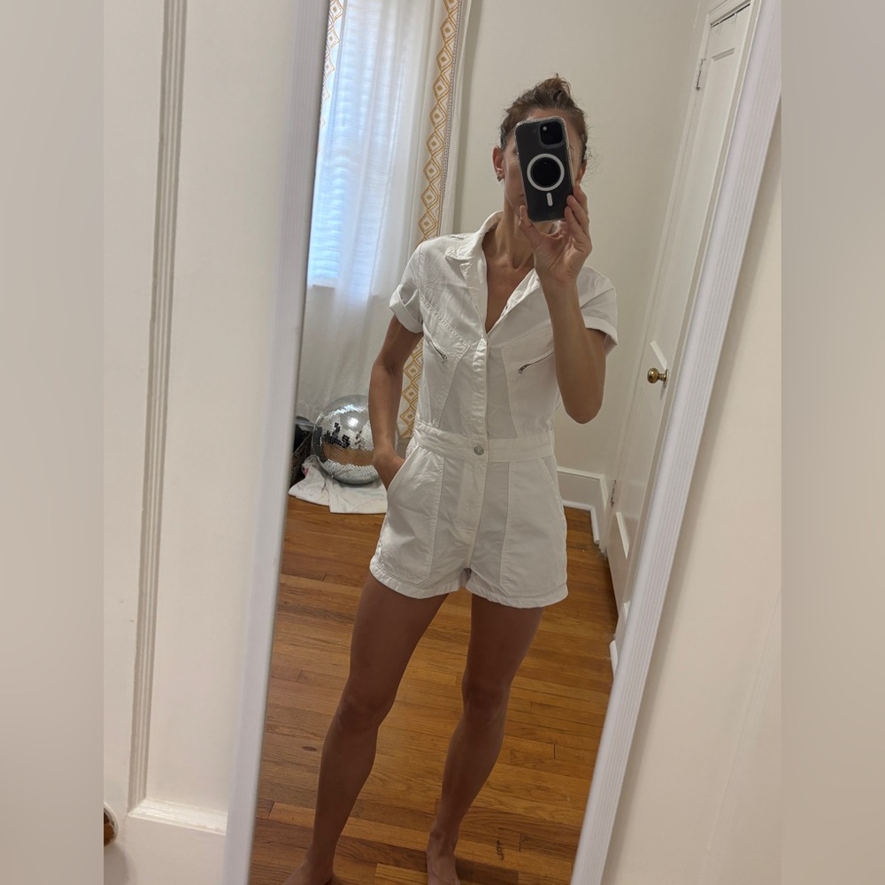Zara White Short Sleeve Jumpsuit